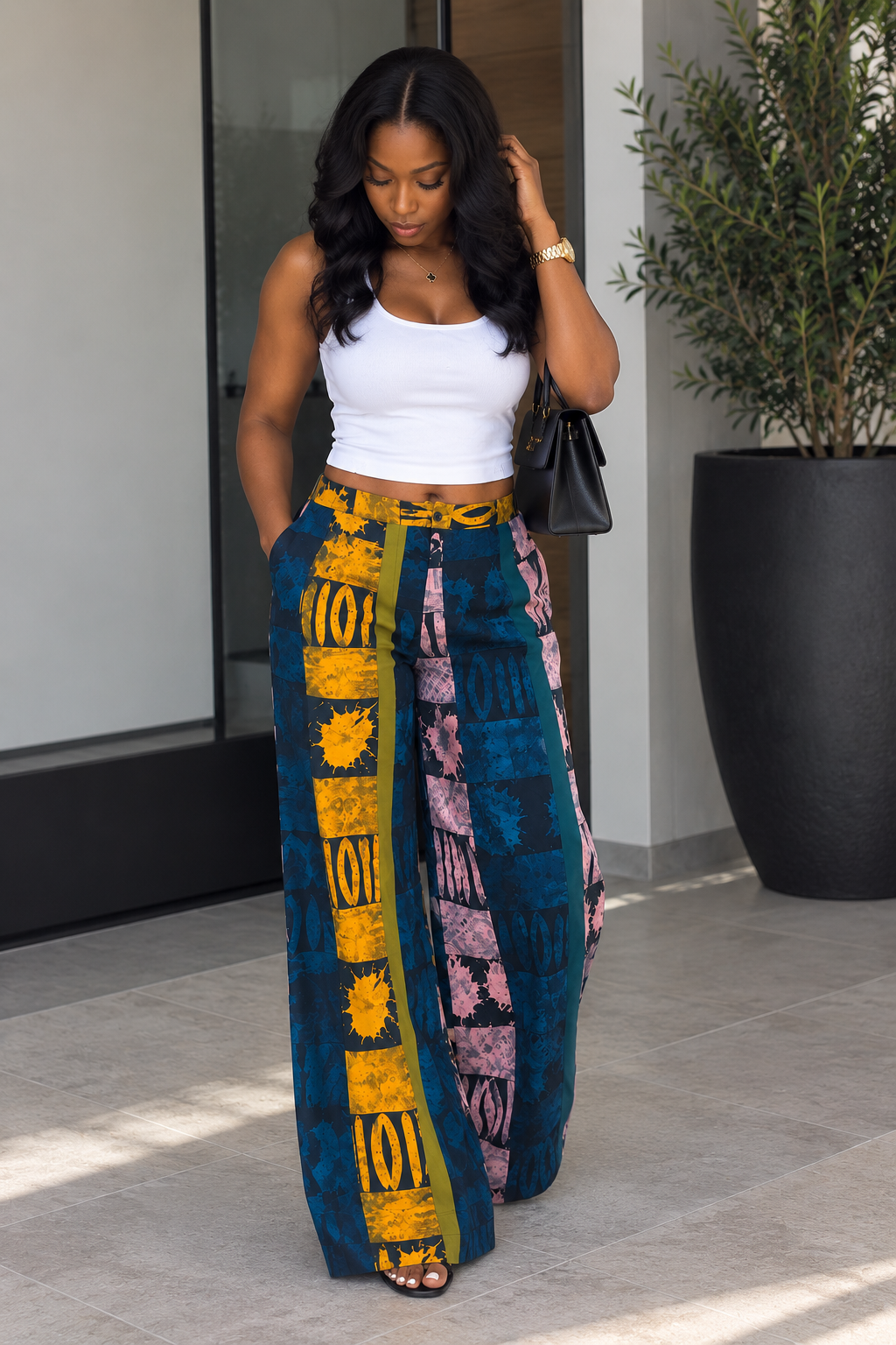 Multicolor Batik Wide-Leg Pants