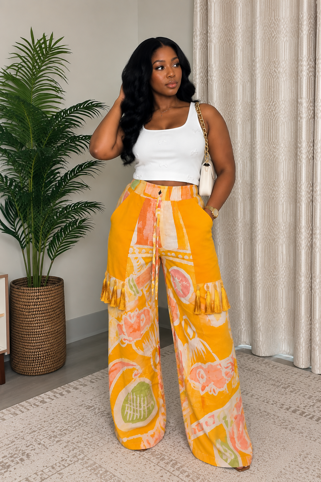 Golden Hour Tassel Wide-Leg Pants