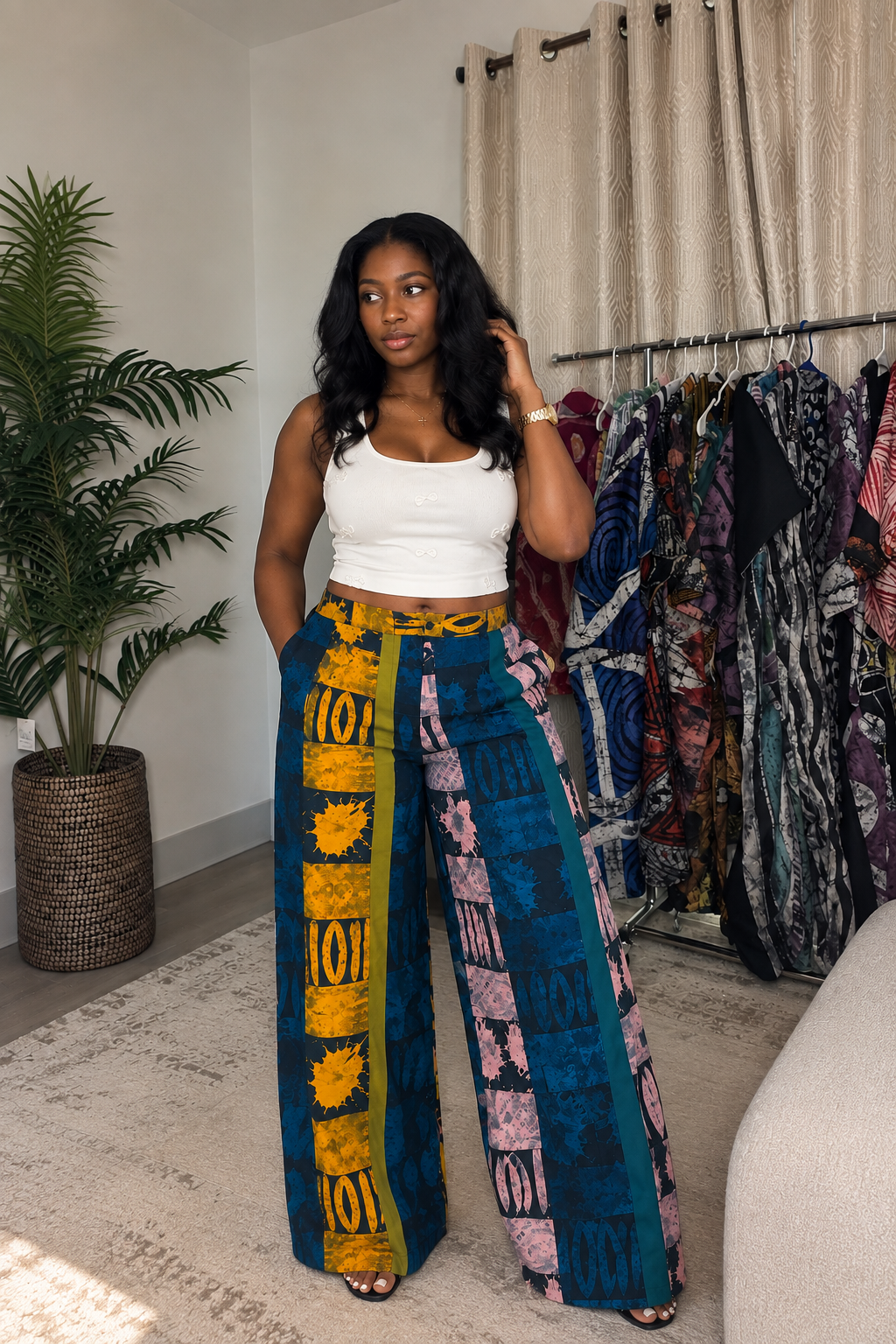 Multicolor Batik Wide-Leg Pants