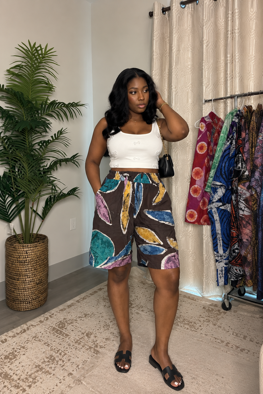 Earthtone Batik Bermuda Shorts