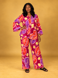 Ajoke 2 Piece Set in vibrant magenta, purple, orange and yellow batik print by ILÉ AYỌ̀KÁ.