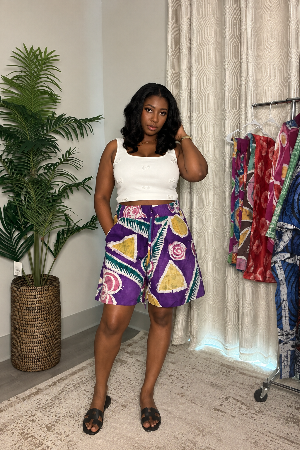 Violet Batik Bermuda Shorts