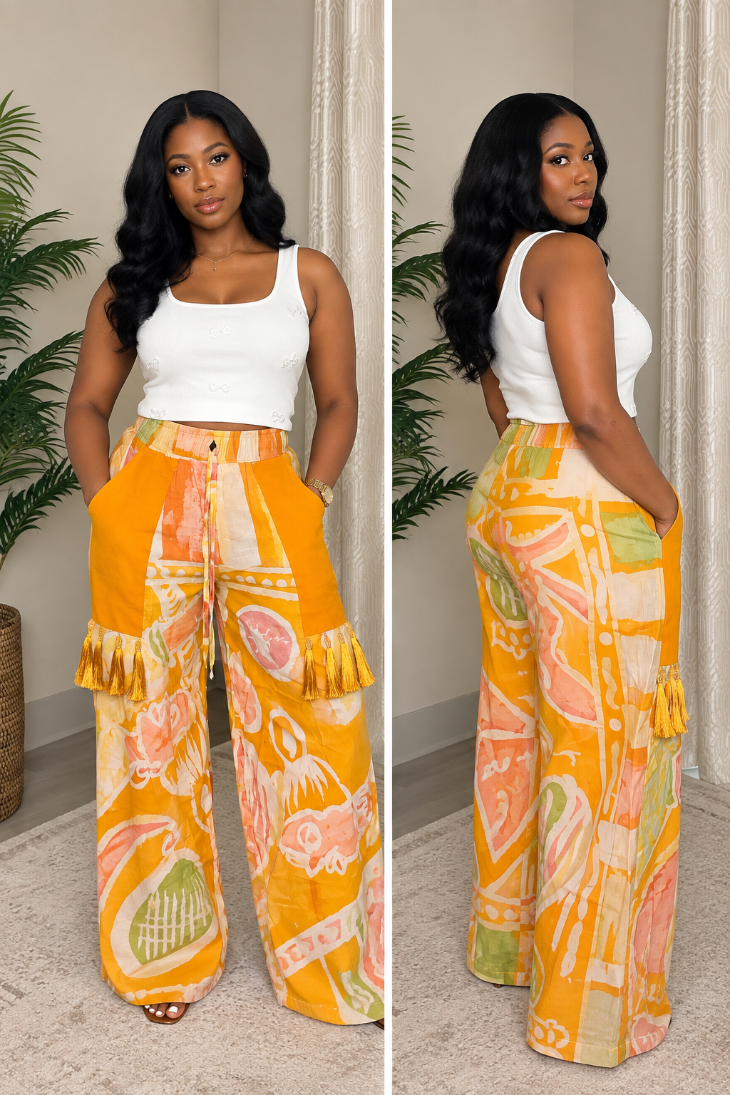 Golden Hour Tassel Wide-Leg Pants